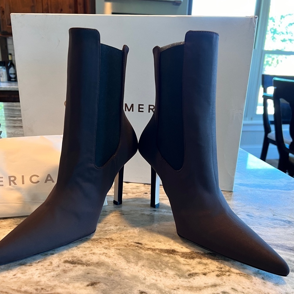 Good American Kickstand Neoprene Stiletto Boots Ankle Chocolate Brown Booties - Picture 6 of 7